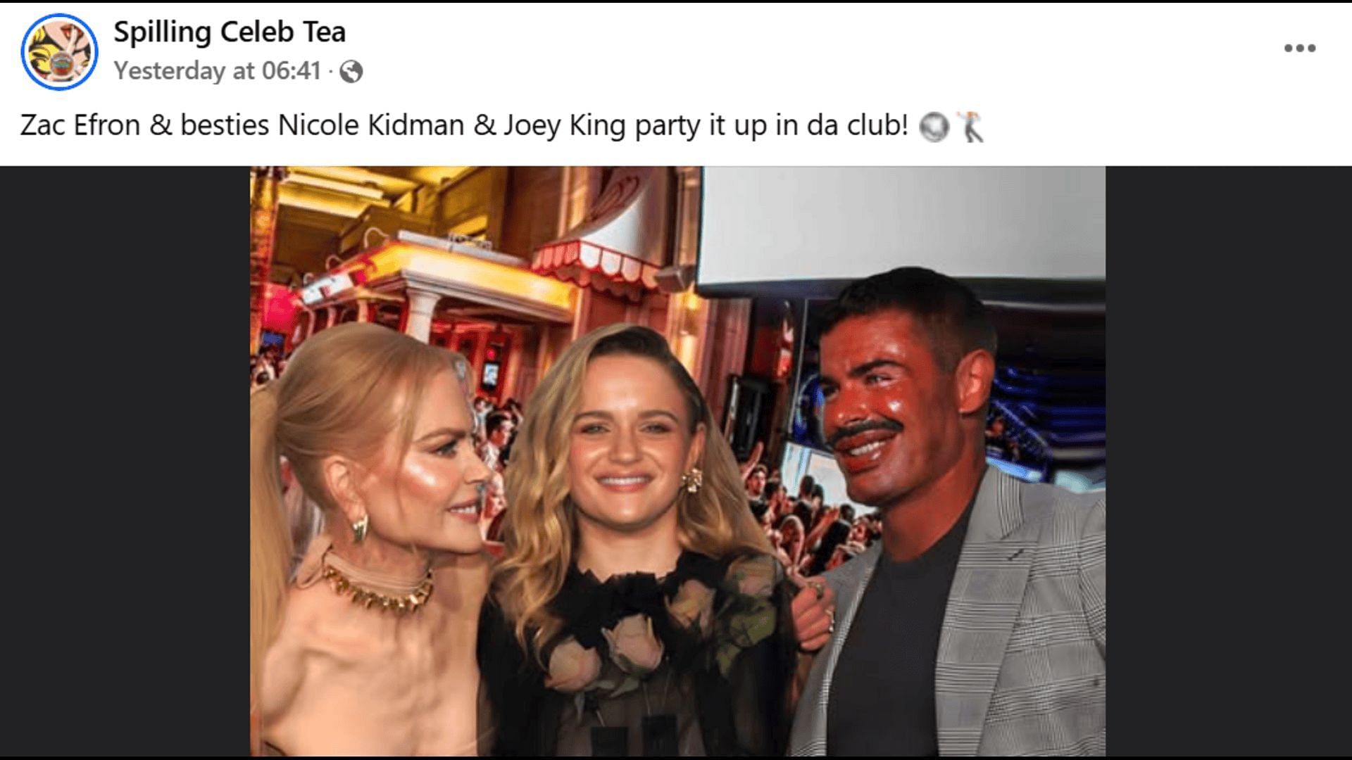 Efron's fake face, showing it as red and swollen. (Image via Facebook)